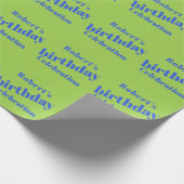 ブルーはっきりしたオンライムグリーンバースデーパーティー ラッピングペーパー (角)