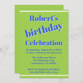 ブルーはっきりしたオンライムグリーンバースデーパーティー 招待状 (正面/裏面)