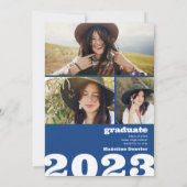 ブルーはっきりしたオーバーサイズのGrad 4写真2023卒業 招待状 (裏面)