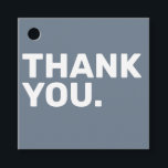 ブルーはっきりしたズ結婚サンキューメッセージカード フェイバータグ<br><div class="desc">白はっきりした色の「THANK YOU」の文字を背景にした埃の多い青い背景モダンで、結婚式の引き出物のシールやミニマルなパーティーギフトに最適なしゃれているメッセージカード。</div>