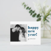 ブルーはっきりしたタイポグラフィハッピーニューイヤー写真 シーズンポストカード (スタンド正面)