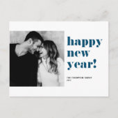 ブルーはっきりしたタイポグラフィハッピーニューイヤー写真 シーズンポストカード (正面)