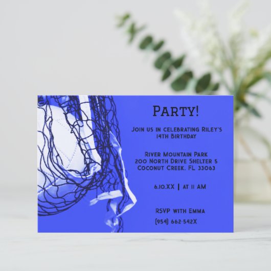 ブルーはっきりしたバレーボール誕生日 招待状 (スタンド正面)