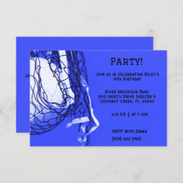 ブルーはっきりしたバレーボール誕生日 招待状