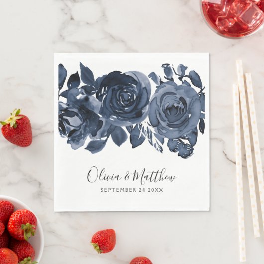 ブルーはっきりしたフローラハンドレタリング結婚ズ スタンダードランチョンナプキン (インサイチュ)