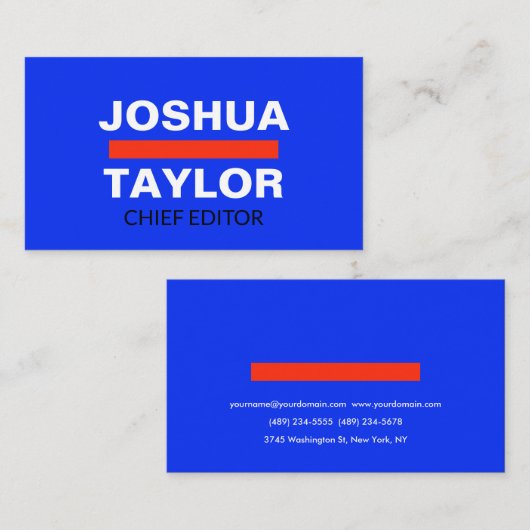 ブルーはっきりしたホワイトオレンジユニークミニマモダンリスト 名刺 (正面/裏面)