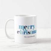 ブルーはっきりしたレタリング「メリークリスマス」写真 コーヒーマグカップ (左)
