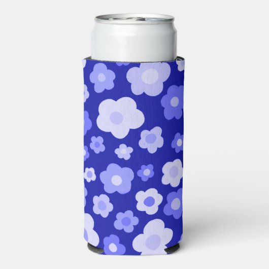 ブルーはっきりしたレトロデイジーかわいいカラフルおもしろいフローラ スリム缶クーラー (Seltzer裏面)