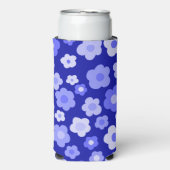 ブルーはっきりしたレトロデイジーかわいいカラフルおもしろいフローラ スリム缶クーラー (Seltzer正面)