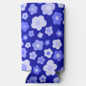 ブルーはっきりしたレトロデイジーかわいいカラフルおもしろいフローラ スリム缶クーラー (裏面)