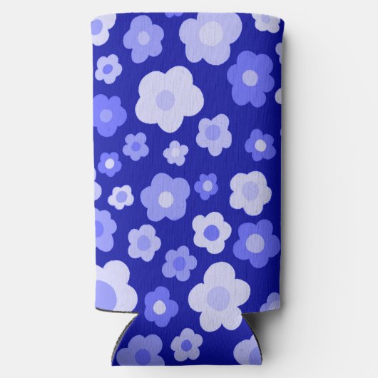 ブルーはっきりしたレトロデイジーかわいいカラフルおもしろいフローラ スリム缶クーラー (裏面)