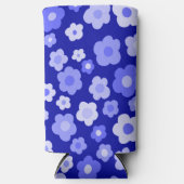 ブルーはっきりしたレトロデイジーかわいいカラフルおもしろいフローラ スリム缶クーラー (正面)