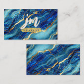 ブルーはっきりした&金ゴールドマーブルビモダンジネスカード 名刺 (正面/裏面)