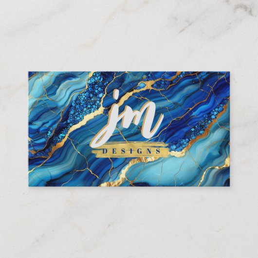 ブルーはっきりした&金ゴールドマーブルビモダンジネスカード 名刺 (正面)