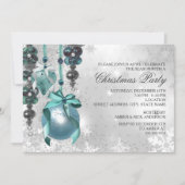 ブルーぶら下がったズオーナメントクリスマスパーティー招待状 招待状 (正面)