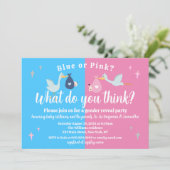 ブルーまたはピンクあなたが性別考えを明らかにするパーティー 招待状 (スタンド正面)