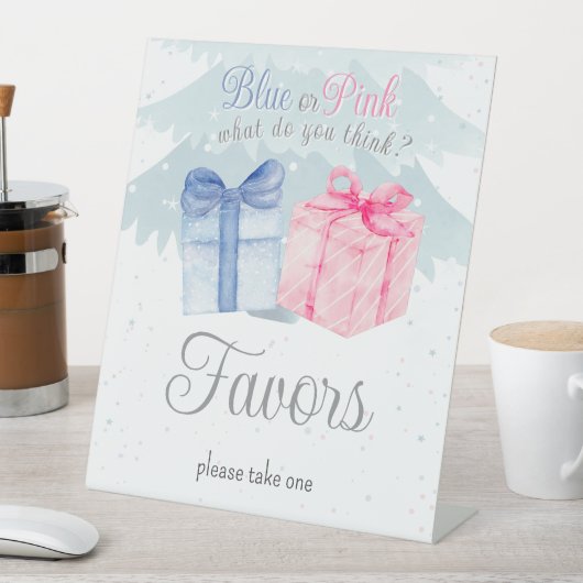 ブルーまたはピンクあなたは何を考え招待状 台座サイン (インサイチュ)