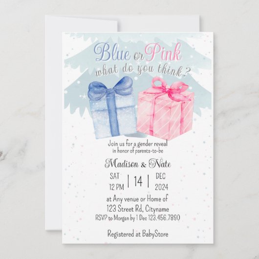 ブルーまたはピンクあなたは何を考え招待状 招待状 (正面)