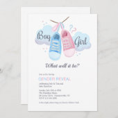 ブルーまたはピンクのベビーシューズ性別の表示 招待状 (正面/裏面)