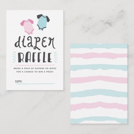 ブルーまたはピンクのベビーリビールパーティーおむつラッフル エンクロージャーカード (正面/裏面)