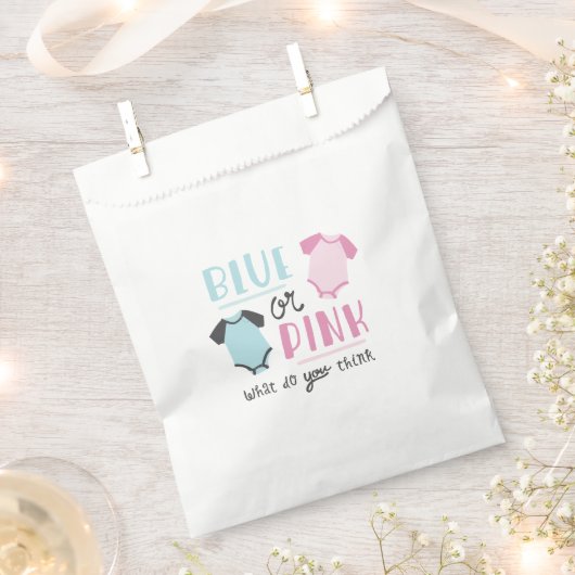 ブルーまたはピンクのベビー性別がパーティーシャワーを明らかにする フェイバーバッグ (クリップ留めされた状態)