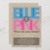ブルーまたはピンクのベビー性別リビールパーティの招待状 招待状 (正面/裏面)