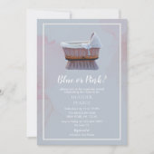 ブルーまたはピンクのヴィンテージバシネットジェンダーの表示 招待状 (正面)