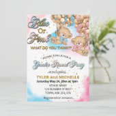 ブルーまたはピンクの性別がテディベア招待状を明かす 招待状 (スタンド正面)