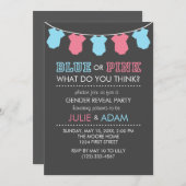 ブルーまたはピンクの性別がパーティー招待状グレーを表示 招待状 (正面/裏面)