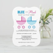 ブルーまたはピンクの性別リビールパーティー招待状 招待状 (スタンド正面)