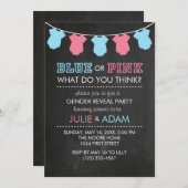 ブルーまたはピンクの性別リビールパーティー招待状Chalkboard 招待状 (正面/裏面)