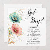 ブルーまたはピンクの水色の性別リビール 招待状 (正面/裏面)