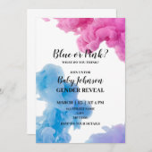 ブルーまたはピンクの煙のジェンダーが招待を明らかにする 招待状 (正面/裏面)
