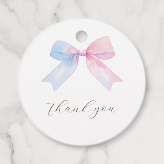 ブルーまたはピンクギンガムボウラウンドメッセージカード フェイバータグ (正面)