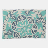 ブルーろうけつ染めタイルI キッチンタオル (横)