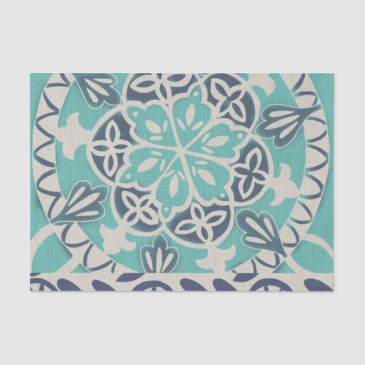 ブルーろうけつ染めタイルI 薄葉紙 (正面)