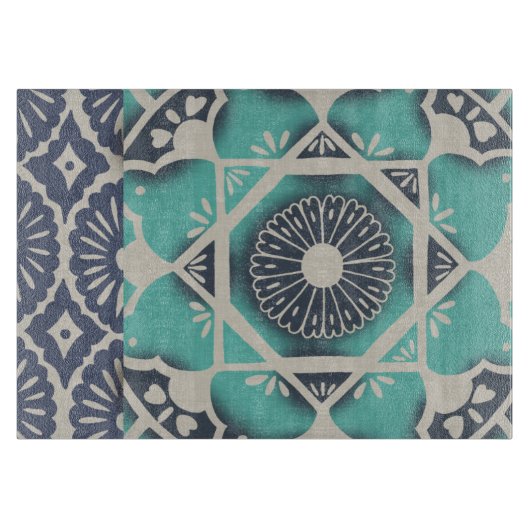 ブルーろうけつ染めタイルII カッティングボード (正面)