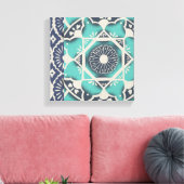 ブルーろうけつ染めタイルII キャンバスプリント (インサイチュ (リビング))