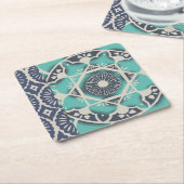 ブルーろうけつ染めタイルII スクエアペーパーコースター (アングル)