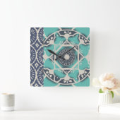 ブルーろうけつ染めタイルII スクエア壁時計 (ホーム)