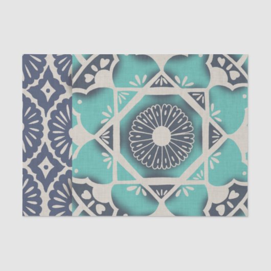 ブルーろうけつ染めタイルII 薄葉紙 (正面)