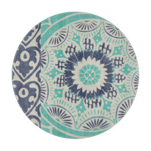 ブルーろうけつ染めタイルIII カッティングボード