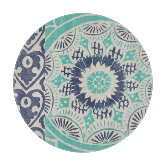 ブルーろうけつ染めタイルIII カッティングボード (正面)