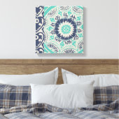 ブルーろうけつ染めタイルIII キャンバスプリント (インサイチュ (寝室))