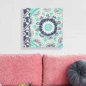 ブルーろうけつ染めタイルIII キャンバスプリント (インサイチュ (リビング))