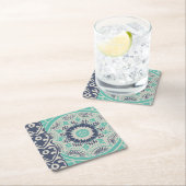 ブルーろうけつ染めタイルIII スクエアペーパーコースター (インサイチュ)