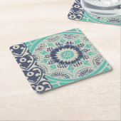 ブルーろうけつ染めタイルIII スクエアペーパーコースター (アングル)