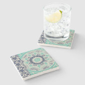 ブルーろうけつ染めタイルIII ストーンコースター (横)