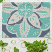 ブルーろうけつ染めタイルIV キッチンタオル (折り畳み)