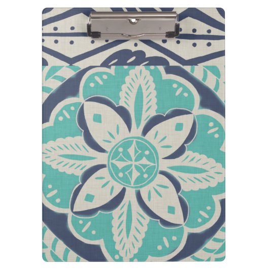 ブルーろうけつ染めタイルIV クリップボード (正面)